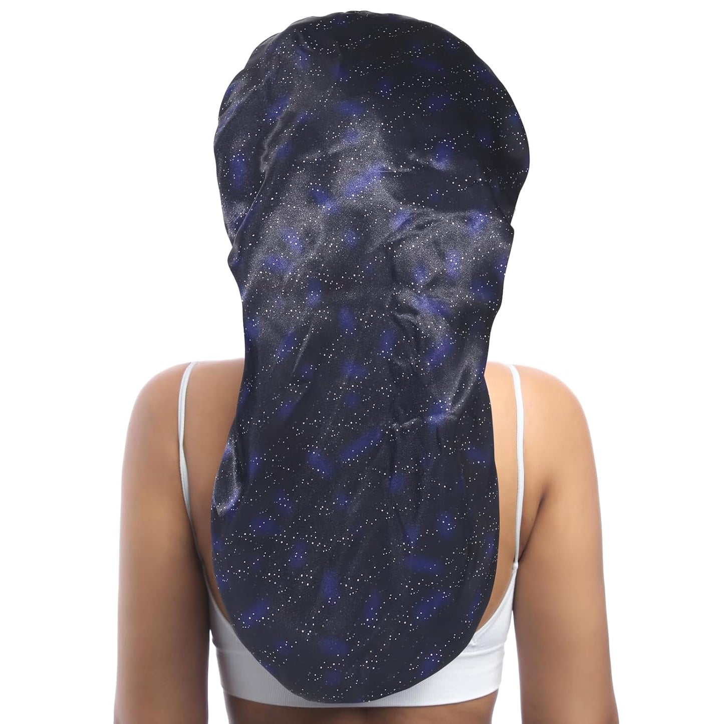 AWAYTR Long Satin Bonnet for Braids - Elastic Silk Hair Bonnets for Sleeping Night Cap Stretchy Tie Band for Women(Midnight)