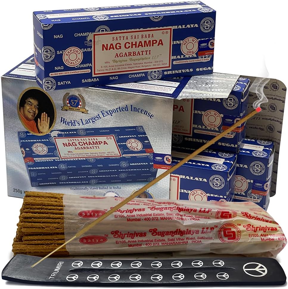 Nag Champa Incense Sticks 250g x 4 and Incense Stick Holder Bundle Insence Insense Satya Incense