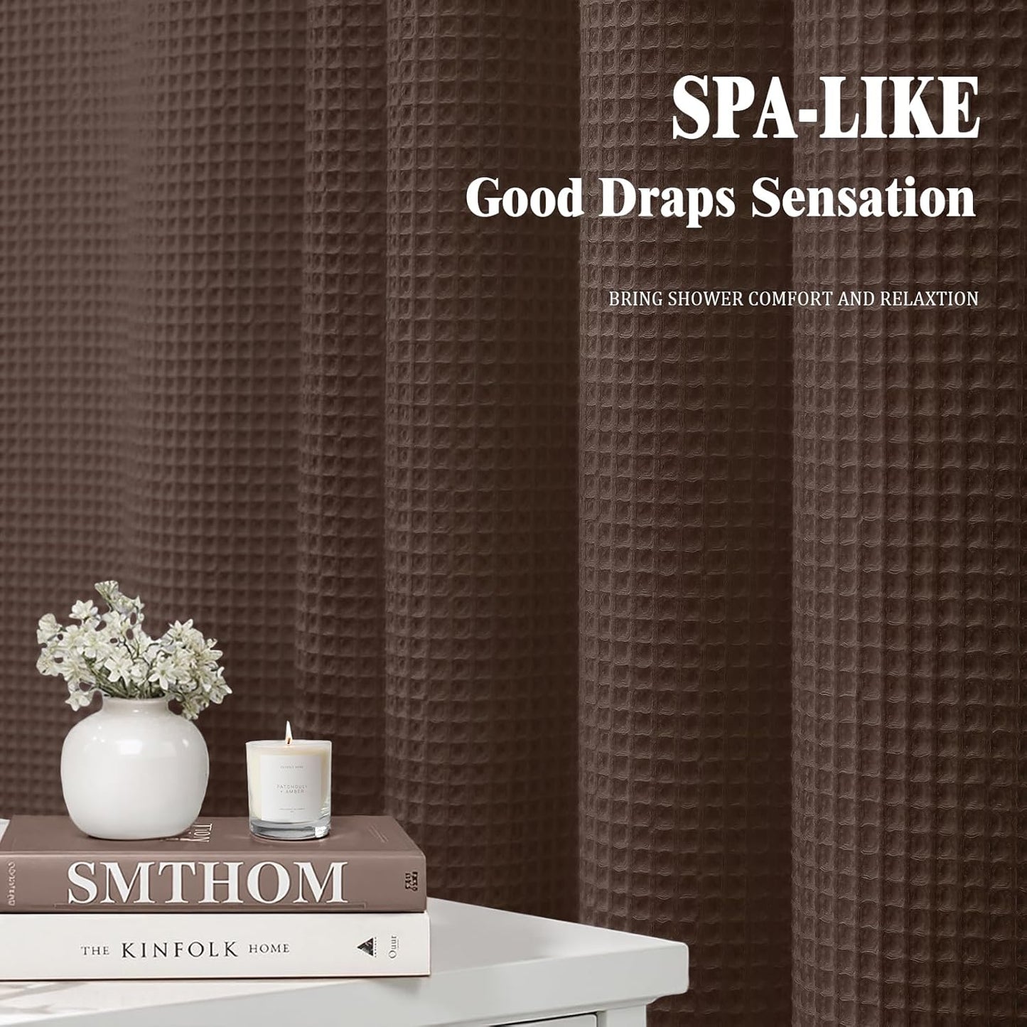 Stall Waffle Shower Curtain - Brown Cotton Fabric Texture Heavyweight Shower Curtain for Narrow Bathroom,Washable,60Wx72L