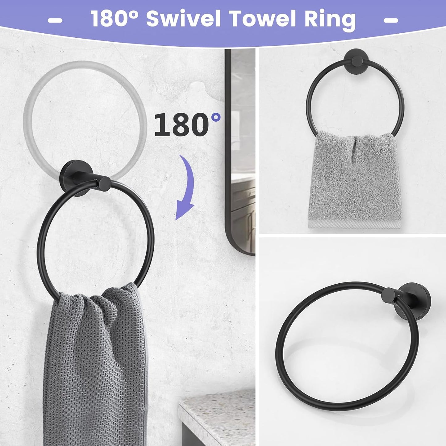 YACVCL 5 Pieces Bathroom Hardware Set Black, 27.5 Inch Towel Holder for Bathroom Wall SUS304 Stainless Steel, Matte Black Bathroom Accessories Wall Mounted, Bathroom Towel Holder Set, Towel Rod