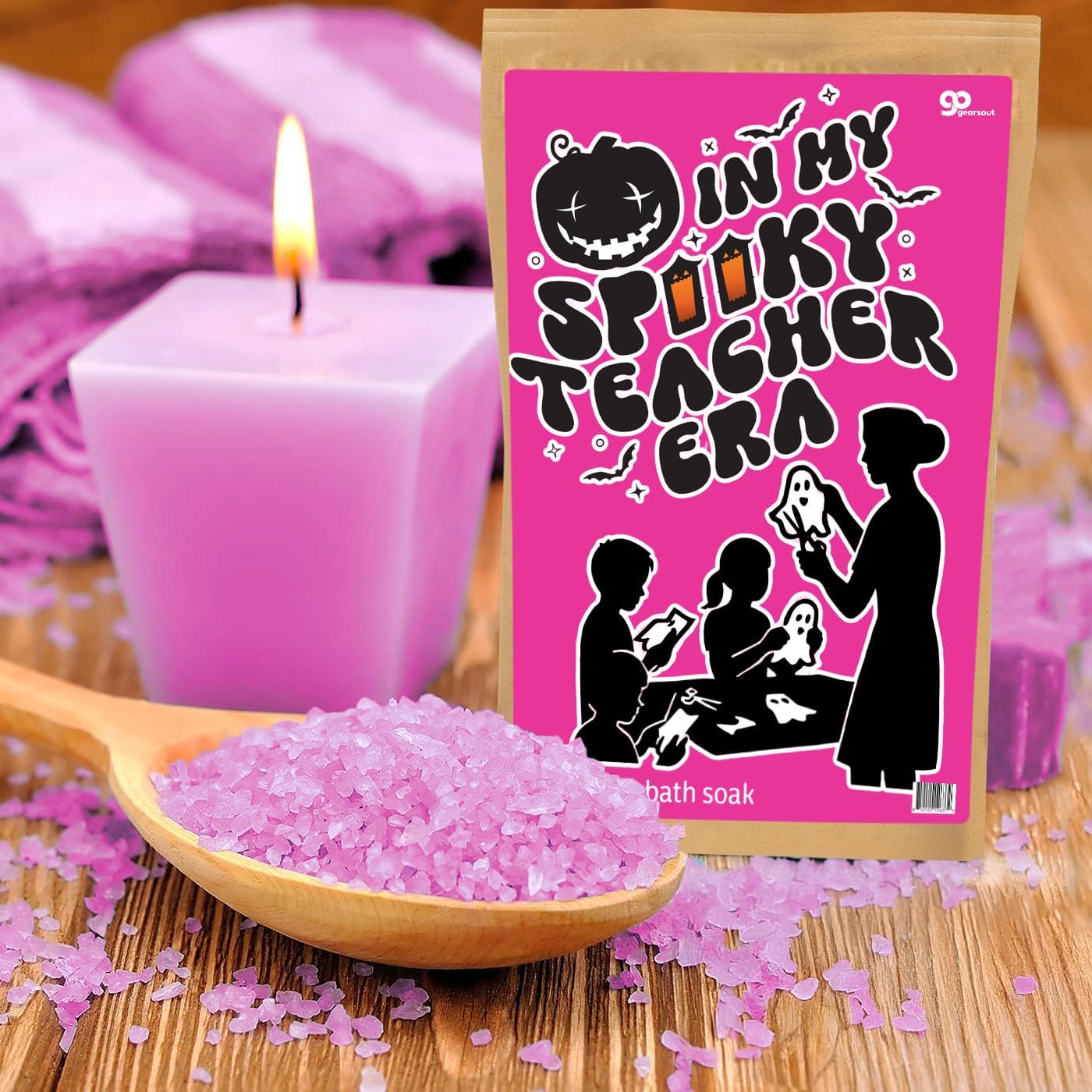 Spooky Teacher Era Bath Soak Pink Rose Sea Salt Spa Gift Funny Halloween Gag Gift for Women, Relaxing Teacher Appreciation Boo Basket Filler