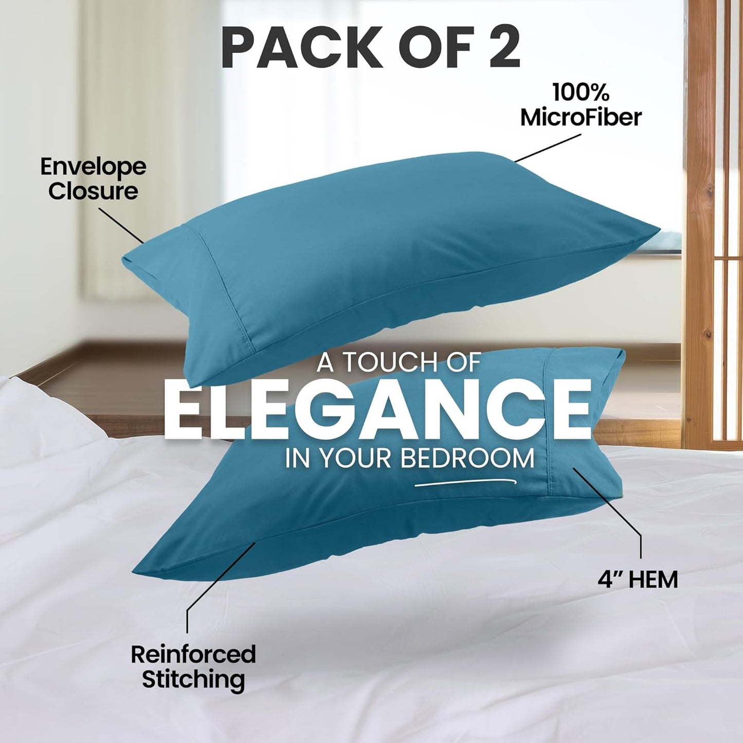 Pillow Covers by Utopia Bedding - Queen Size 2-Pack – Soft Brushed Microfiber – Perfect for Hospitals, Hotels, Guest Rooms – Oeko-TEX Certified, 20x30 Inches (Denim Blue)