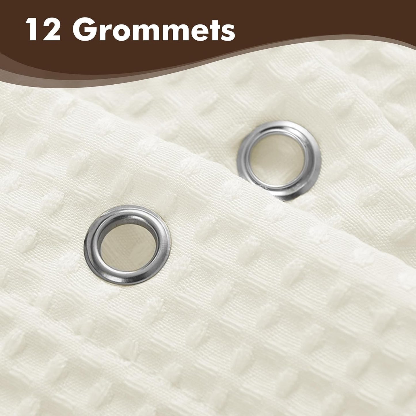 Waffle Weave Fabric Shower Curtain Heavyweight 230 GSM, Hotel Luxury, Water Repellent, Washable, Cream Diamond Pattern Pique for Decorative Bathroom Curtains