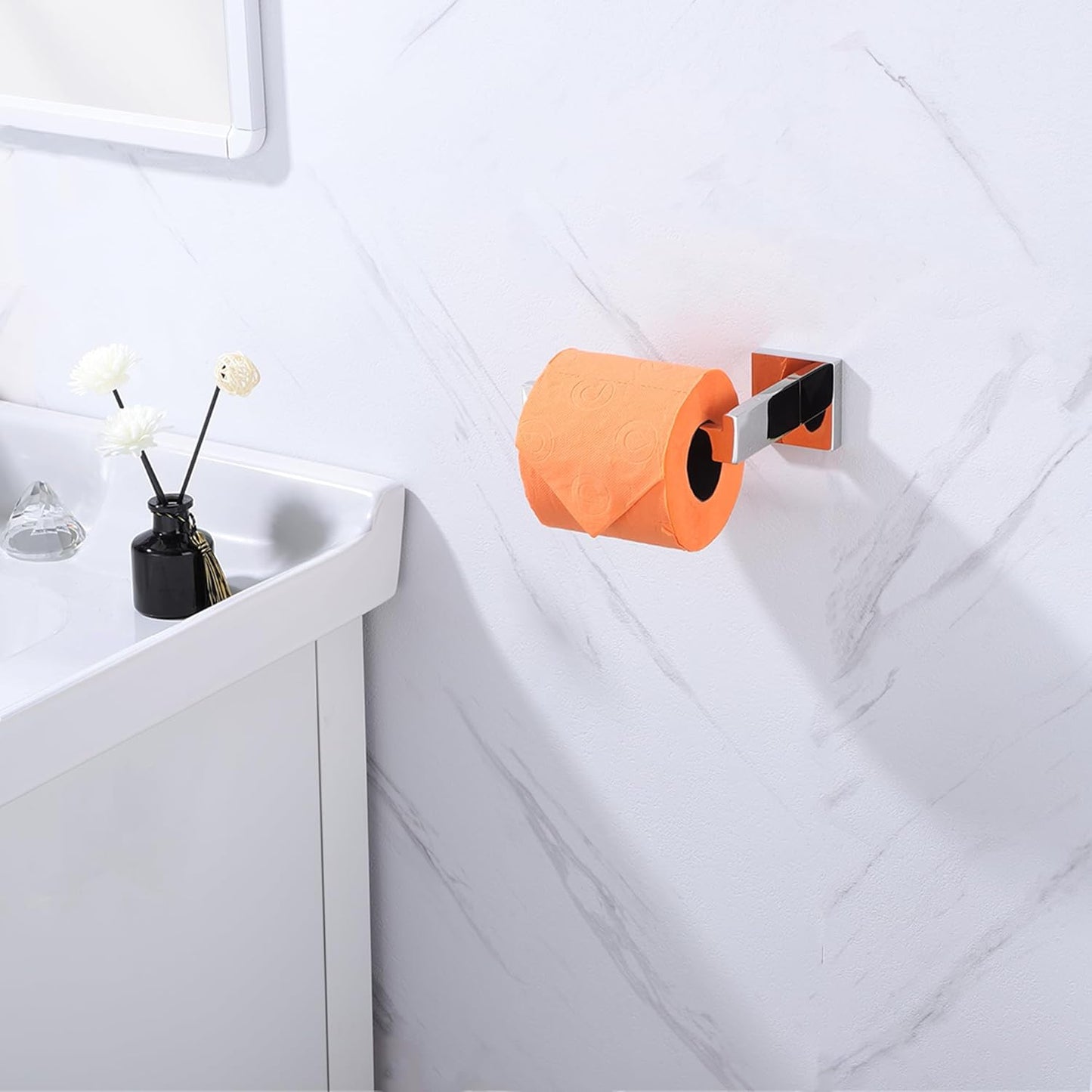 LANC Chrome Toilet Paper Holder, Bathroom Silver Toilet Paper Roll Holder Wall Mount for Kitchen Washroom Modern TP Tissue Holder Dispenser Rustproof Stainless Steel Polished Left, A8807CP-LF