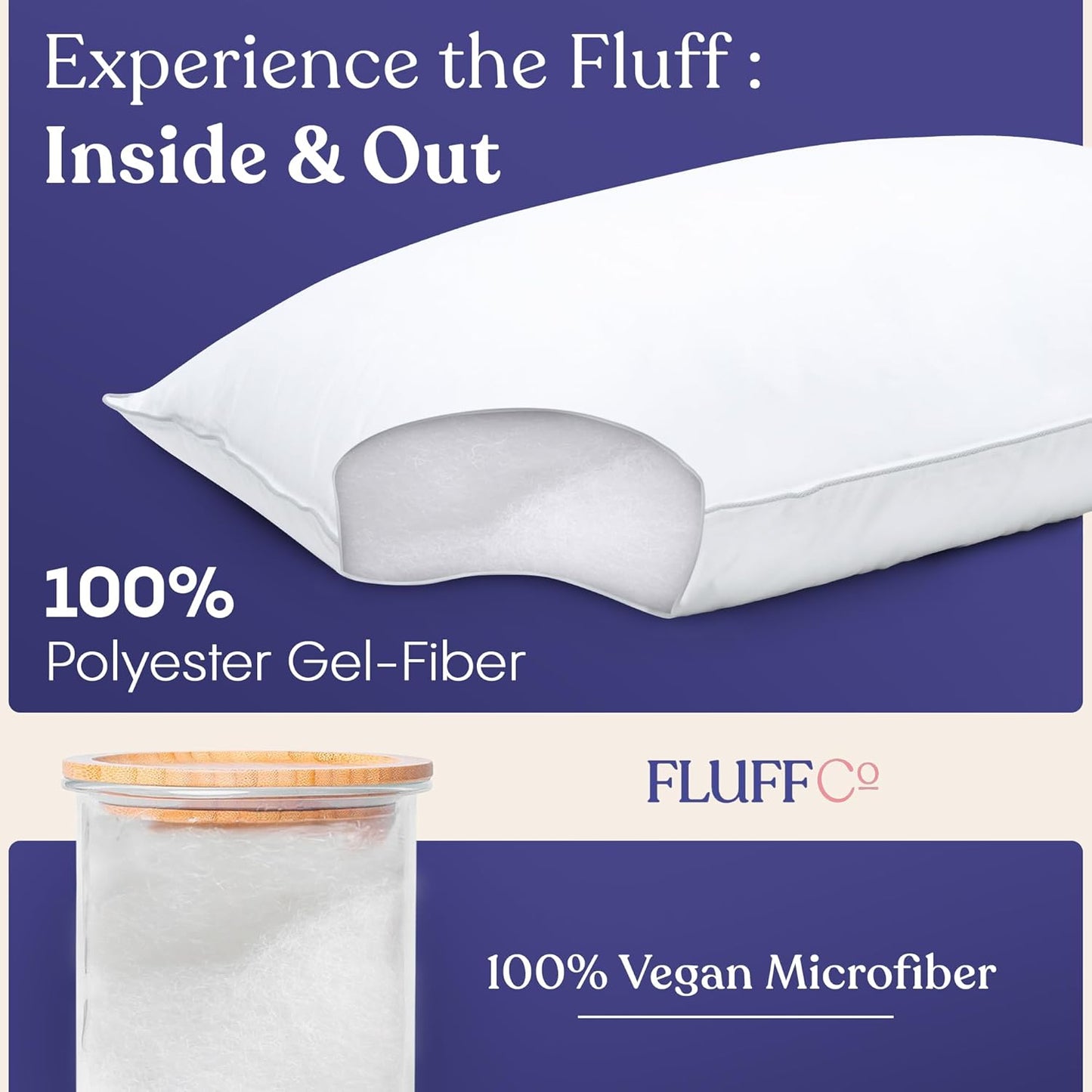 FluffCo Down Alternative Pillows Standard/Queen Size Set of 2 - Queen Bed Pillows for Sleeping - Made in USA - Cooling Surface and Machine Washable for Side, Back, and Stomach Sleepers - Gift for Home