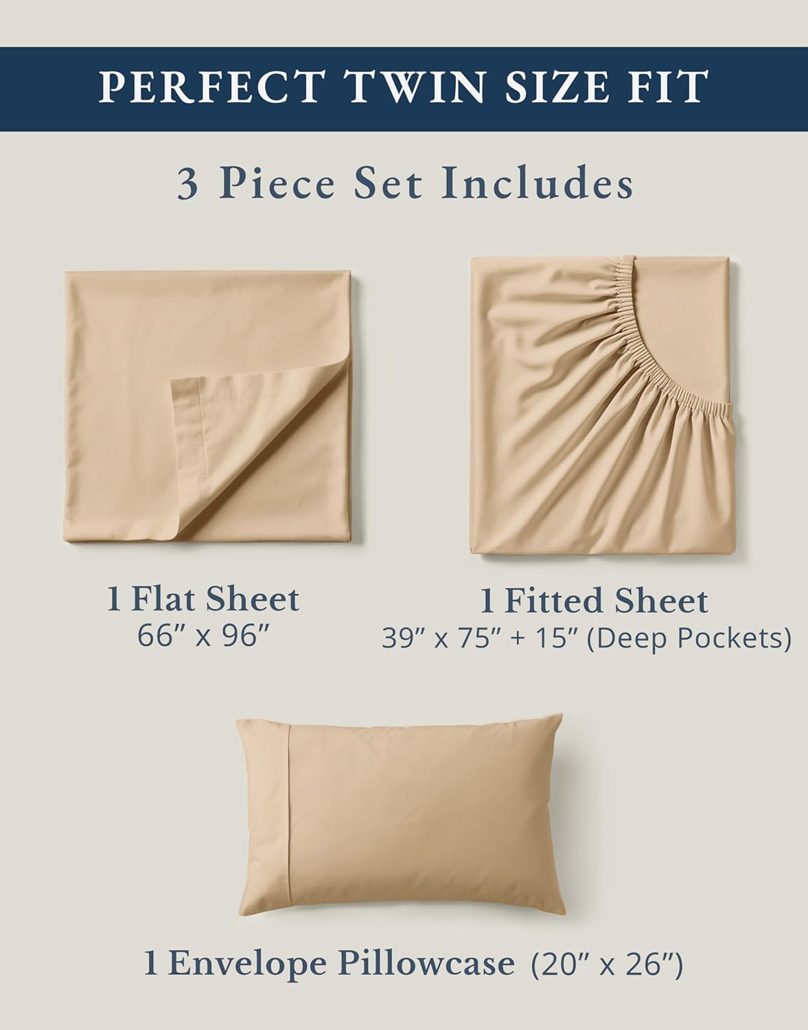 LANE LINEN 100% Organic Cotton Twin Size Bed Sheets, Fully Elasticized Mercerised Cotton Bed Sheet Set, Soft & Comfy Low Pill Face Resistant Bedding Sheets & Pillowcase Set- Linen