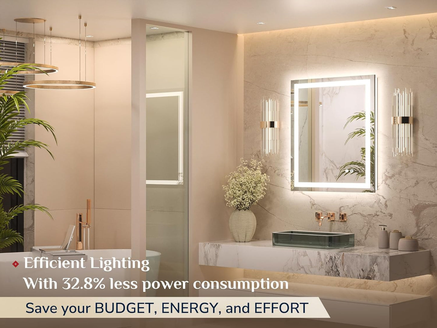 Keonjinn 24 x 30 Inch Bathroom Mirror with Lights, LED Vanity Mirror with Frontlit & Backlit, Stepless Dimmable 3-Color Temperature, Lighted Mirror with Anti-Fog, Tempered Glass(Horizontal/Vertical)