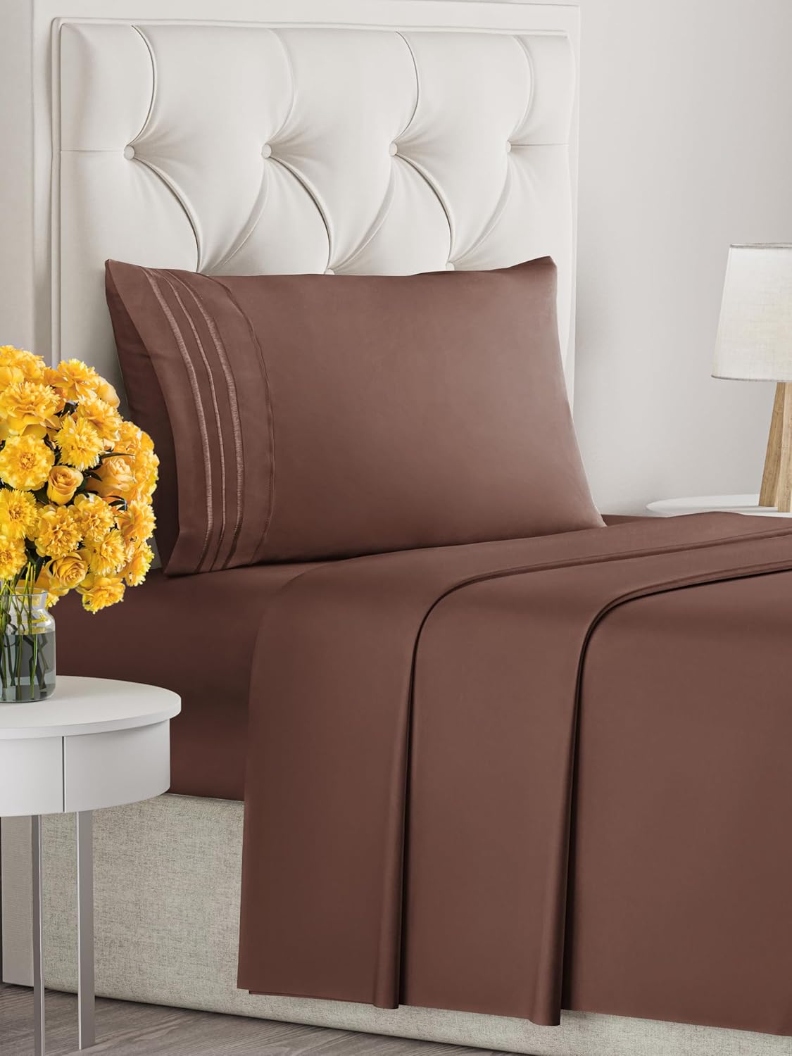 Twin Size 3 Piece Sheet Set - Extra Soft, Breathable & Cooling Sheets - Hotel Luxury Durable Bed Sheets for Women & Men - Deep Pockets, Easy-Fit & Wrinkle-Free Sheets - Copper Brown Oeko-Tex Sheets