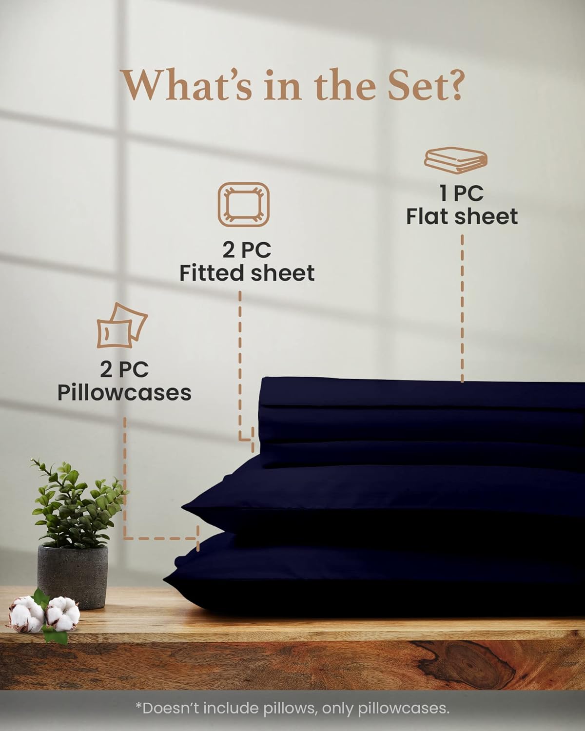 Good Sleep Bedding Split King Cotton Sheets Set for Adjustable Bed - Luxury Egyptian Cotton, 5 Piece, Sateen, 2 Fitted with 16" Deep Pocket, Navy Blue