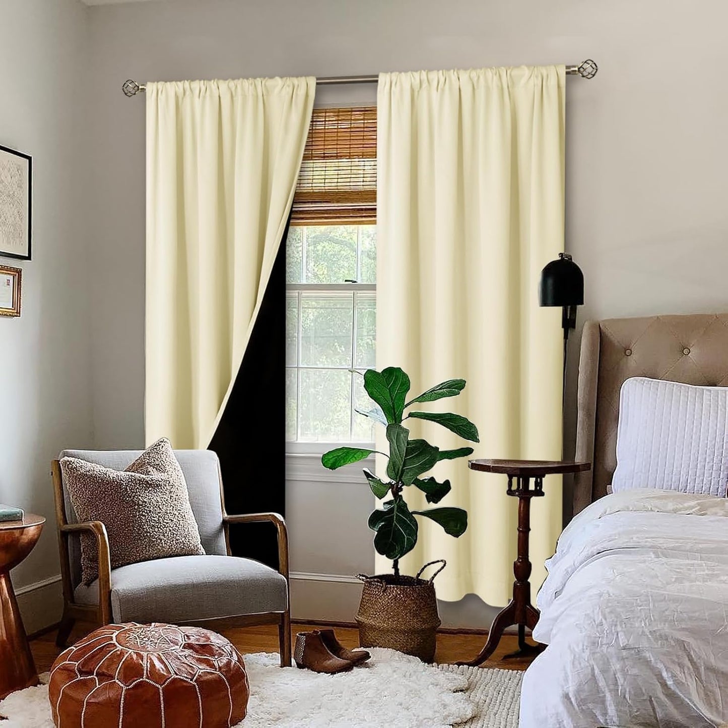 BGment Cream Blackout Curtains for Living Room 72 Inch Length, Full Room Darkening Thermal Insulated Noise Reducing Bedroom Window Curtains with Rod Pocket, 2 Panels, Each Panel 42 Inch Wide