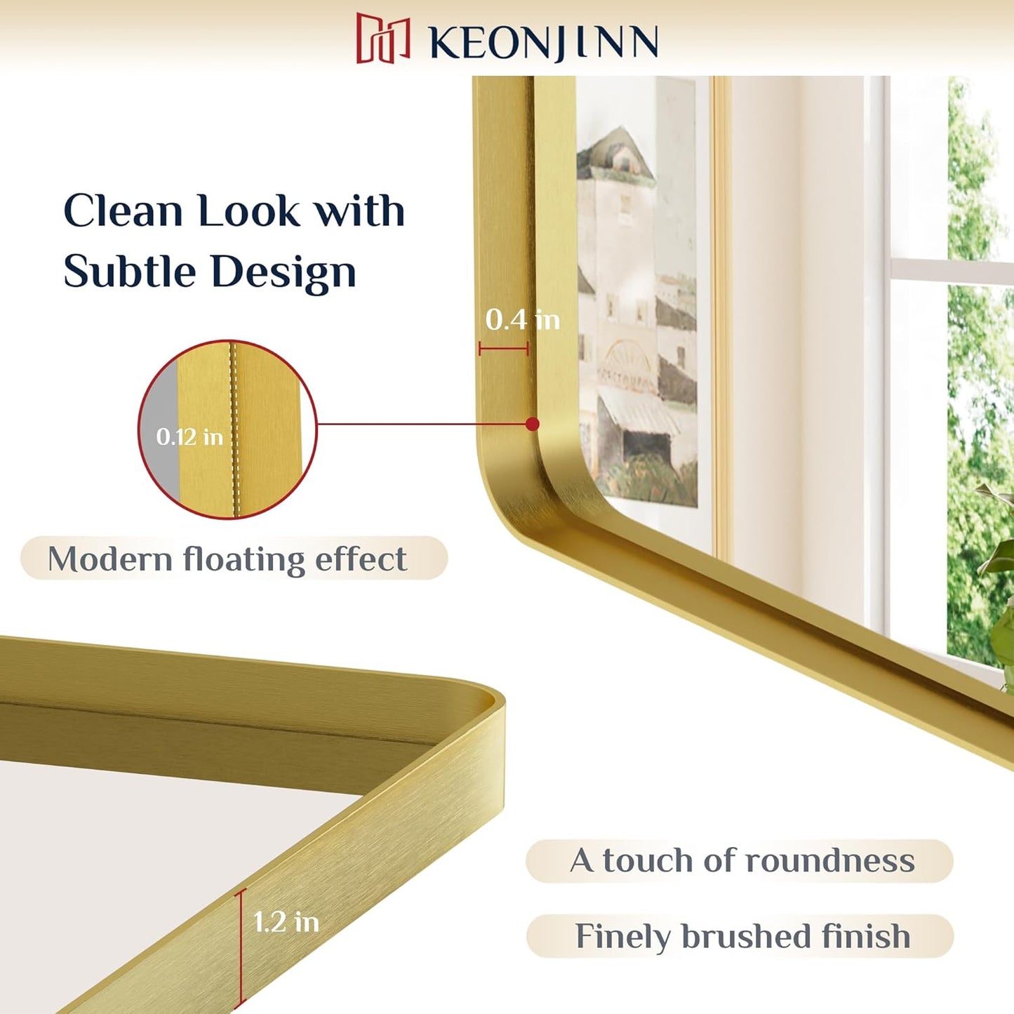 Keonjinn Gold Bathroom Mirrors for Wall 20 x 30 Inch Rounded Rectangle Gold Vanity Mirror, Brushed Brass Mirror with Metal Frame, HD Tempered Glass, Decorative Farmhouse Mirror(Horizontal/Vertical)