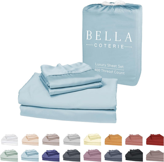 Bella Coterie Luxury Bamboo Viscose 34” Split Top King Size Sheet Set | 1 Fitted Sheet for Sleep Number & Adjustable Beds | 100% Organically Grown | Cooling & Soft | 18” Deep Pocket [Coastal Blue]