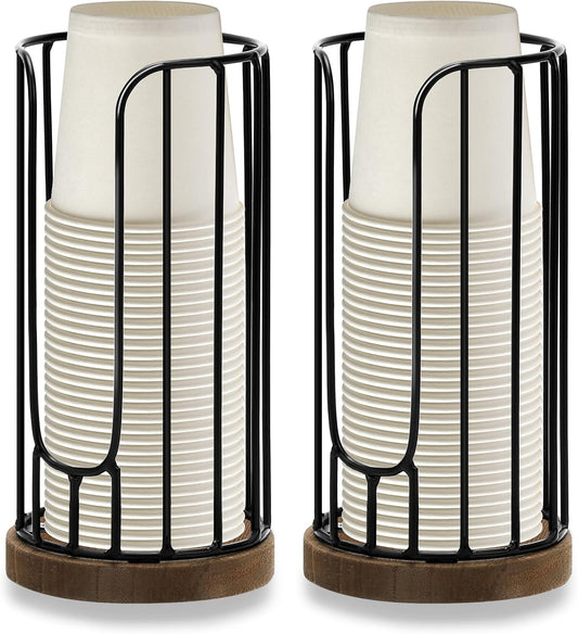 Heightened Rural Style Bathroom Cup Dispenser, 2 Pack Small Disposable Paper Cup Holder, 3oz Disposable Mouthwash Cup Storage Rack, Iron Bathroom