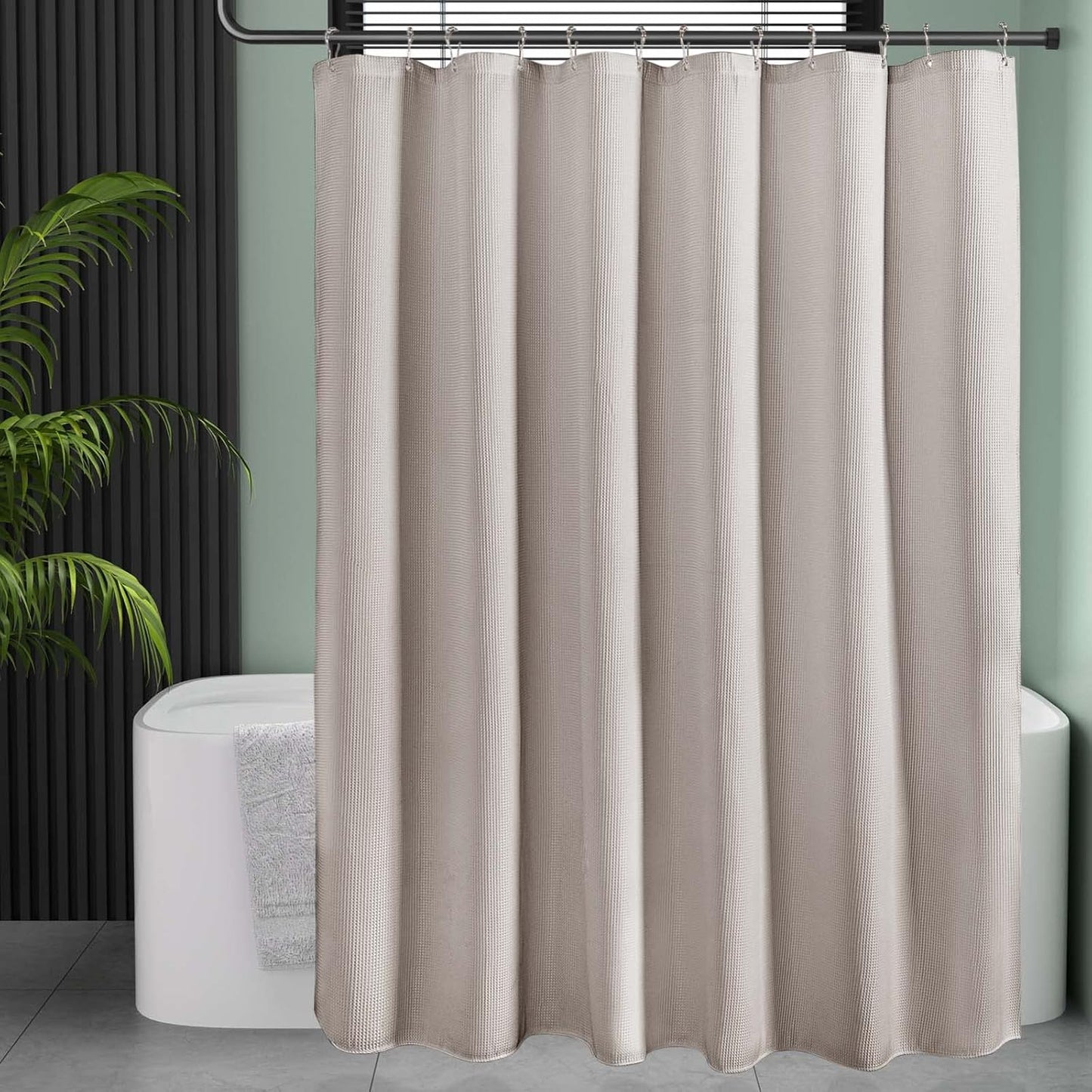 AmazerBath Waffle Shower Curtain 78 Inches Long, Khaki Shower Curtain Fabric Heavy Duty 240GSM, Hotel Quality Bathroom Shower Curtains Tan, Hooks not Included, 72 x 78 Inches