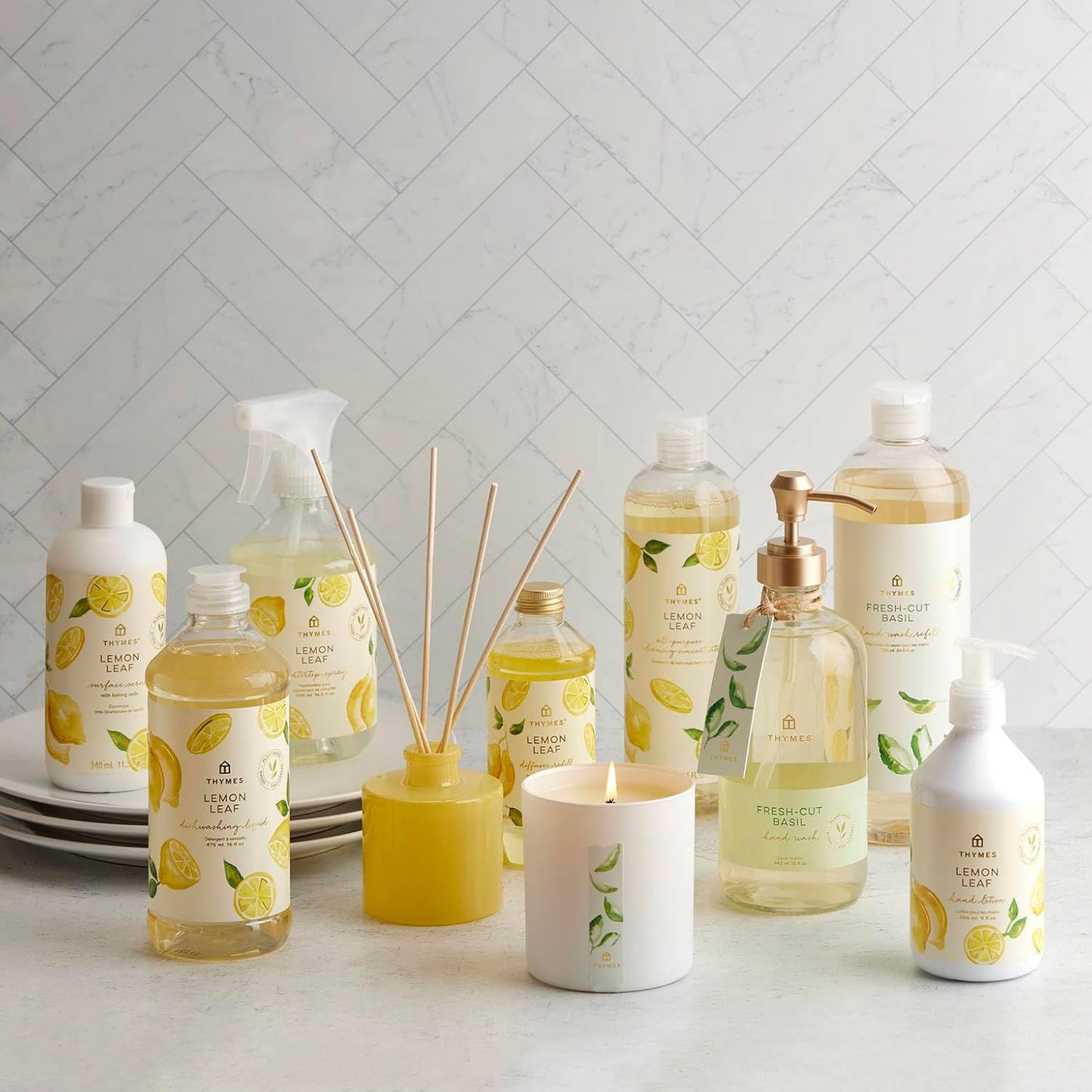 Thymes Lemon Leaf Candle - 8 Oz - Scented Candle for a Fresh Home Fragrance - Aromatherapy Candle in Glass Jar - Matte White Jar