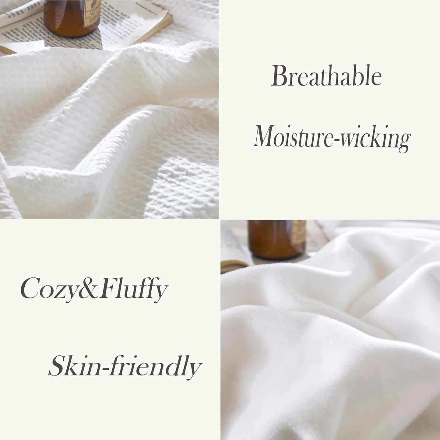 CHUFFED Cotton Waffle Blanket Queen Size-Plush Milk Velvet & Reversible Waffle Weave,Anti-Static 300Gsm Design，Thick Cozy Soft Winter Blanket for Bed, Couch, Sofa - White, 90x90 Inches