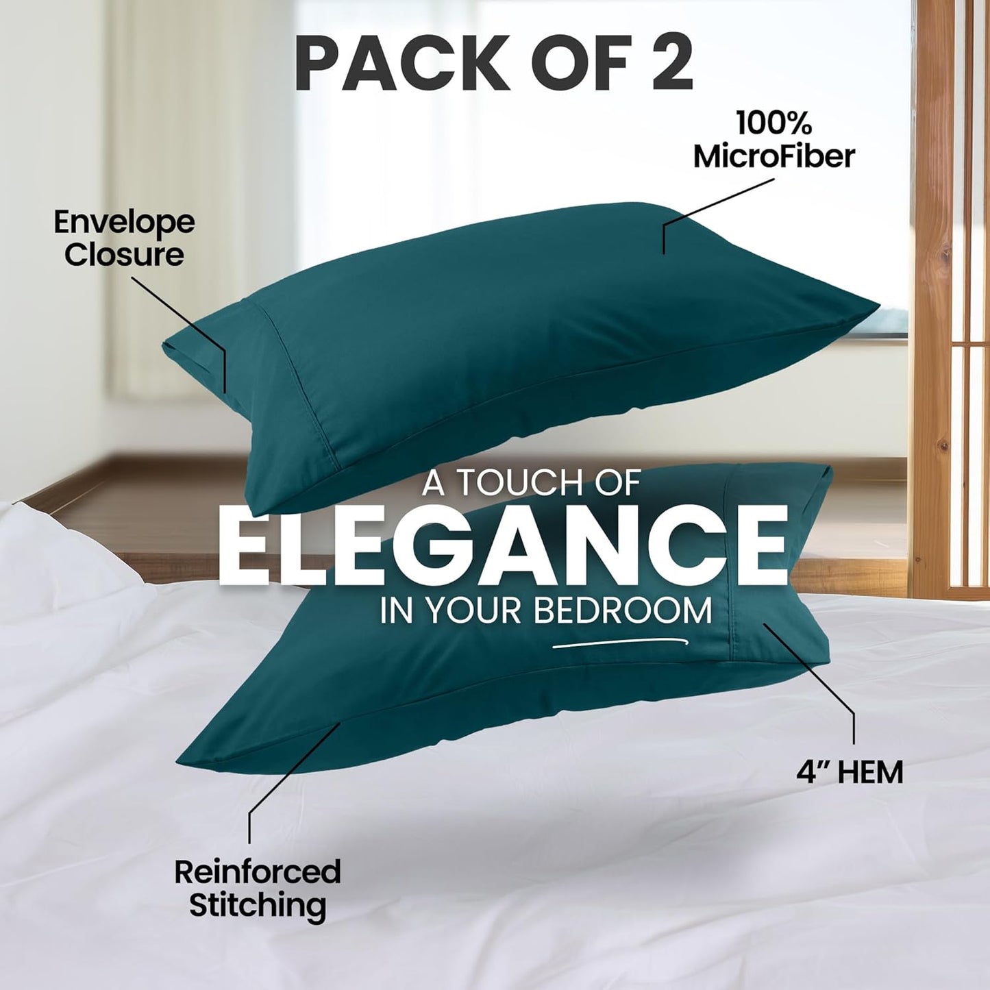 Pillow Covers by Utopia Bedding - Queen Size 2-Pack – Soft Brushed Microfiber – Perfect for Hospitals, Hotels, Guest Rooms – Oeko-TEX Certified, 20x30 Inches (Teal)
