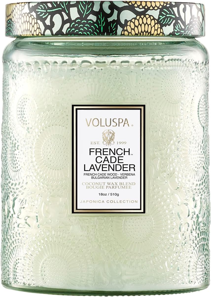 Voluspa French Cade Lavender Candle, 18 oz, Coconut Wax Blend, Scented Candles for Home, 100 Hour Burn Time, Candle Jars