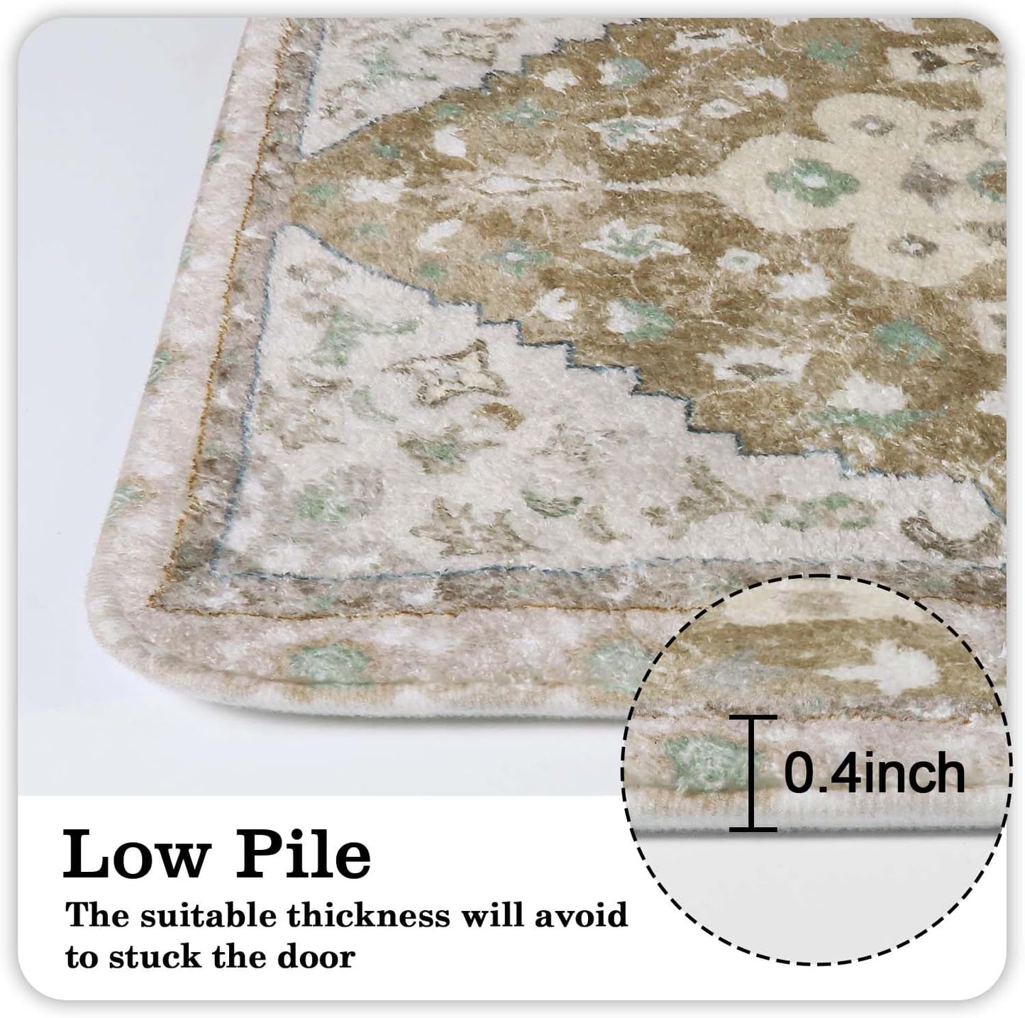 Uphome Boho Vintage Non-Slip Soft Long Bath Mat Oriental Tribal Machine Washable Bath Rugs, 20x59 inch Khaki
