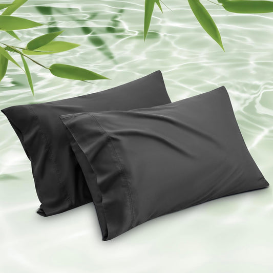 Bedsure King Size Pillow Cases Set of 2, Cooling Pillow Cases King, Rayon Derived from Bamboo Black Pillowcases, Breathable & Silky Soft Cool Bedding Pillow Covers with Envelope Closure, 20x36 Inches