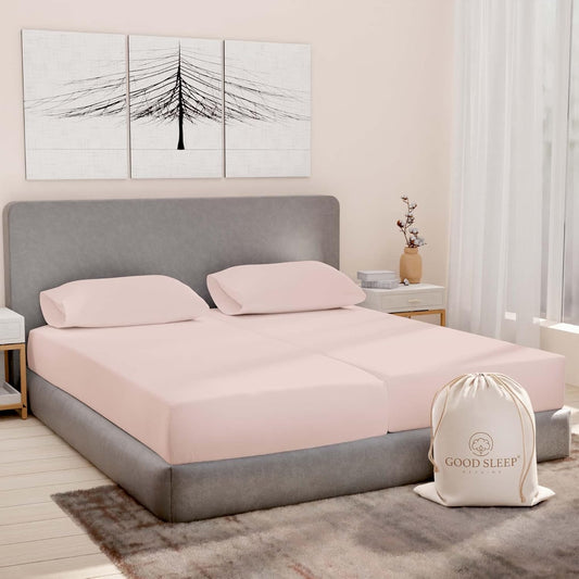 Good Sleep Bedding Split King Sheets Sets for Adjustable Bed Cotton, Luxury Sheets, Egyptian Cotton Sheets, 5 Piece 100% Cotton Split King Sheet Set, Sateen Sheetss, 2 Fitted - 16" Deep Pocket, Blush