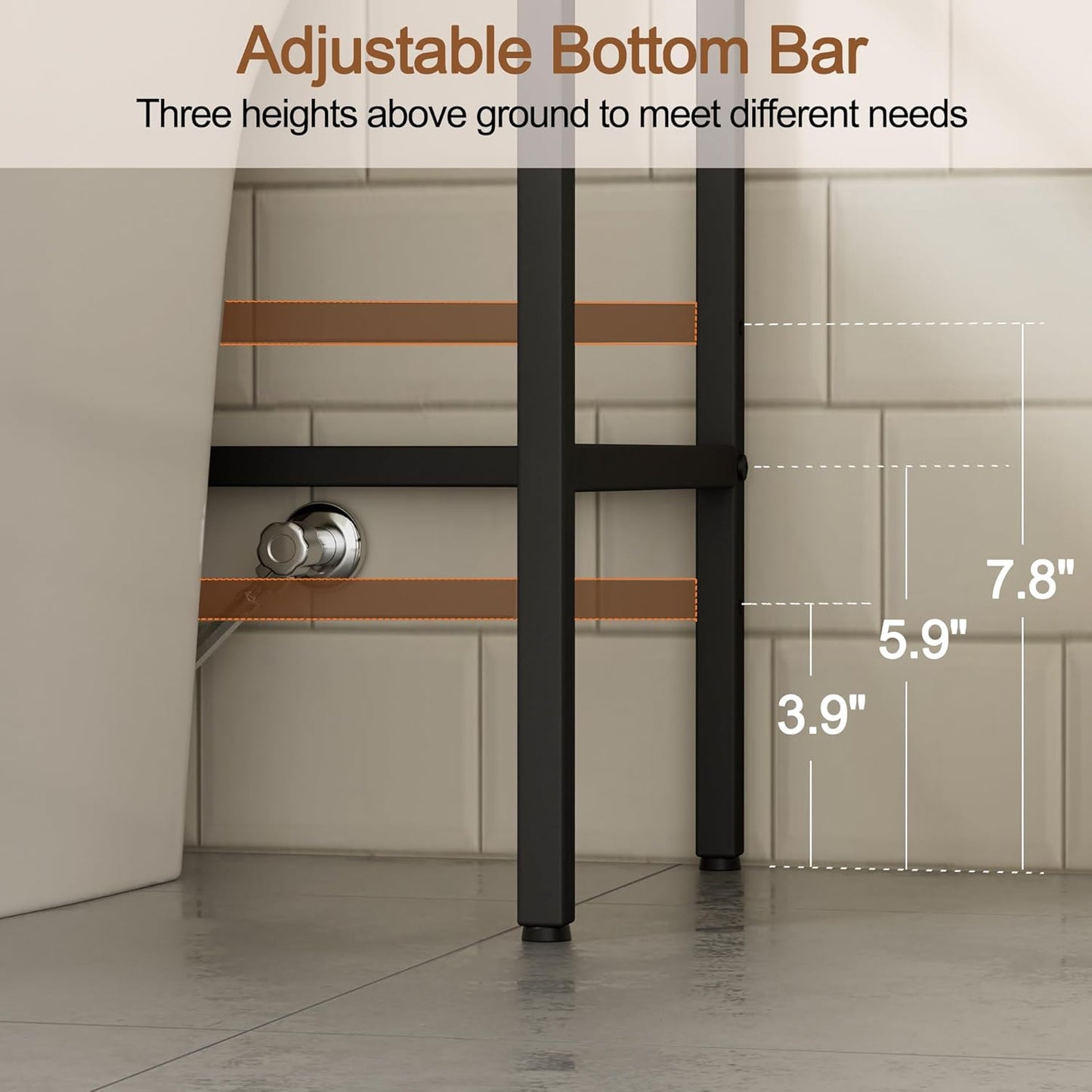 4-Tier Over The Toilet Storage, Bathroom Organizer, Space-Saving, Above Toilet Storage Rack with 4 Hooks and Paper Holder, Metal Shelf, Black