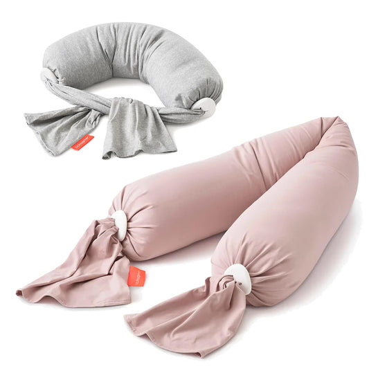 bbhugme Adjustable Pregnancy & Nursing Pillow Bundle – Full Body Support for Side Sleeping and Baby Care – Adjustable Firmness, Removable Covers – Dusty Pink & Grey Melange