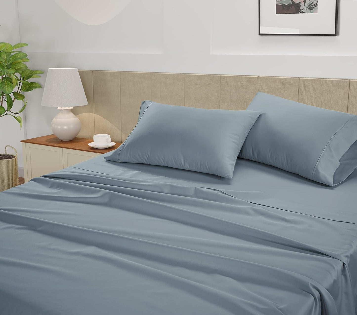 Lane Linen King Bed Sheets – 450 Thread Count Long-Staple 100% Cotton King Size Bed Sheets, Hotel Luxury Soft Silky Sateen Weave, Durable for Daily Use, Fully Elasticized 15" Deep Pocket – French Blue