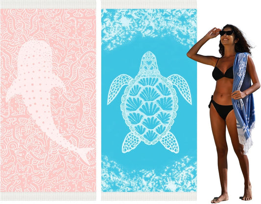 2 Pack Turkish Beach Towel Quick Dry Absorbent Cotton Lightweight Thin Bathroom Bath Pool Swim Towels Extra Large Oversized Sand Free Beach Accessories Essentials Stuff Cloud Adults Gift