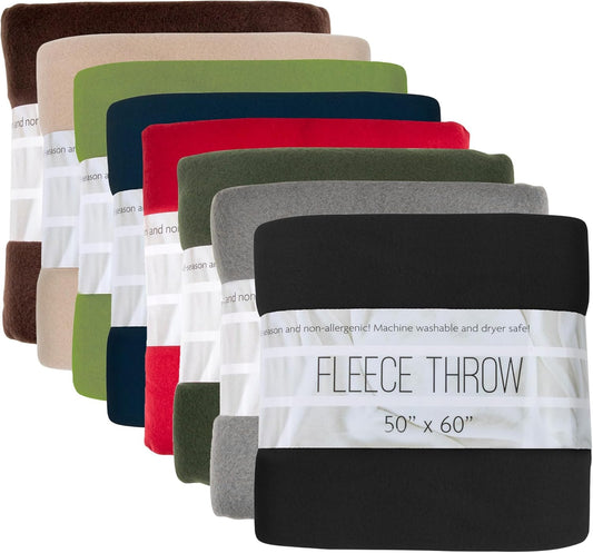 (24 Pack) Bulk Fleece Fall Throw Blankets 50x60 for Wedding Favors, Homeless Women, Men, Homes, Bed, Sofa, Couch, Office, Pet Blankets, Travel | Soft Warm Lightweight Throw Blankets in Bulk (8 Color)