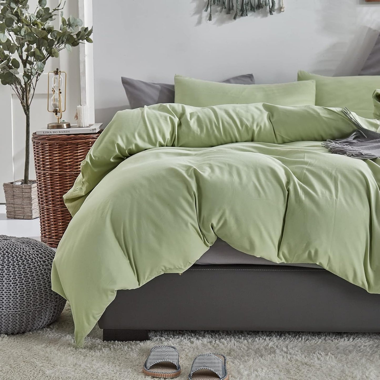 KAREVER Sage Green Comforter Set Full Bedding Set Lightweight Women Soft Durable Light Mint Green Blanket 3 PCs Men Full Size Sage Green Breathable Bed Comforter Set