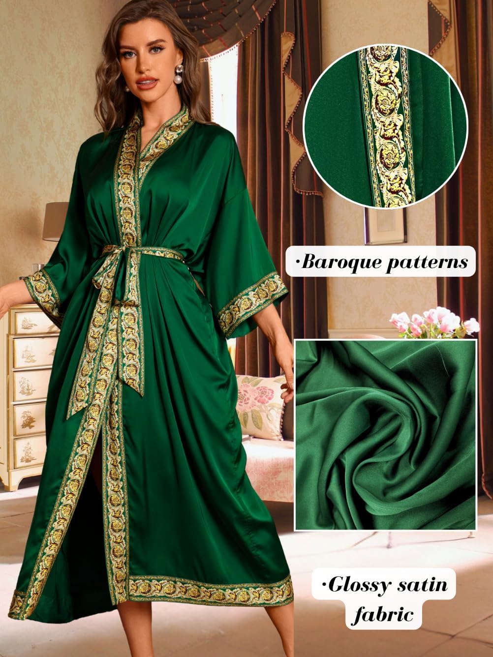 Satin Robe Sets For Women, 2-PC Lightweight Bathrobe, Silk Sleepwear Kimono Bridesmaid Sexy Robes