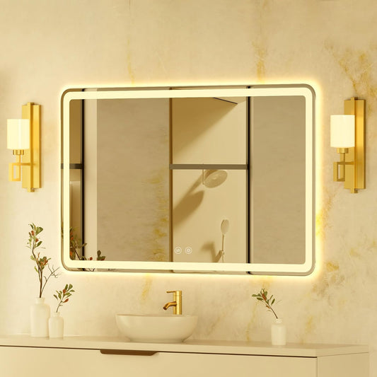 60X36 LED Bathroom Mirror with Lights, Dimmable Anti Fog Wall Bathroom Mirror with Led Lights, 3 Colors, Backlit + Frontlit Bathroom Vanity Mirror