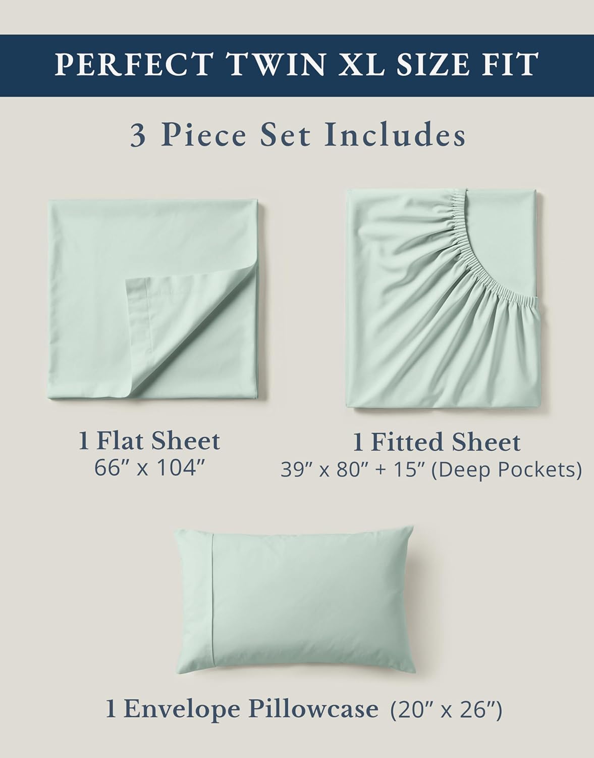 LANE LINEN 100% Organic Cotton Extra Long Twin Sheet & Pillowcase Sets, 15" Deep Pocket Fully Elasticized, Naturally Temperature Regulating Cotton Sheets Twin XL Bed Sheets- Cool Blue