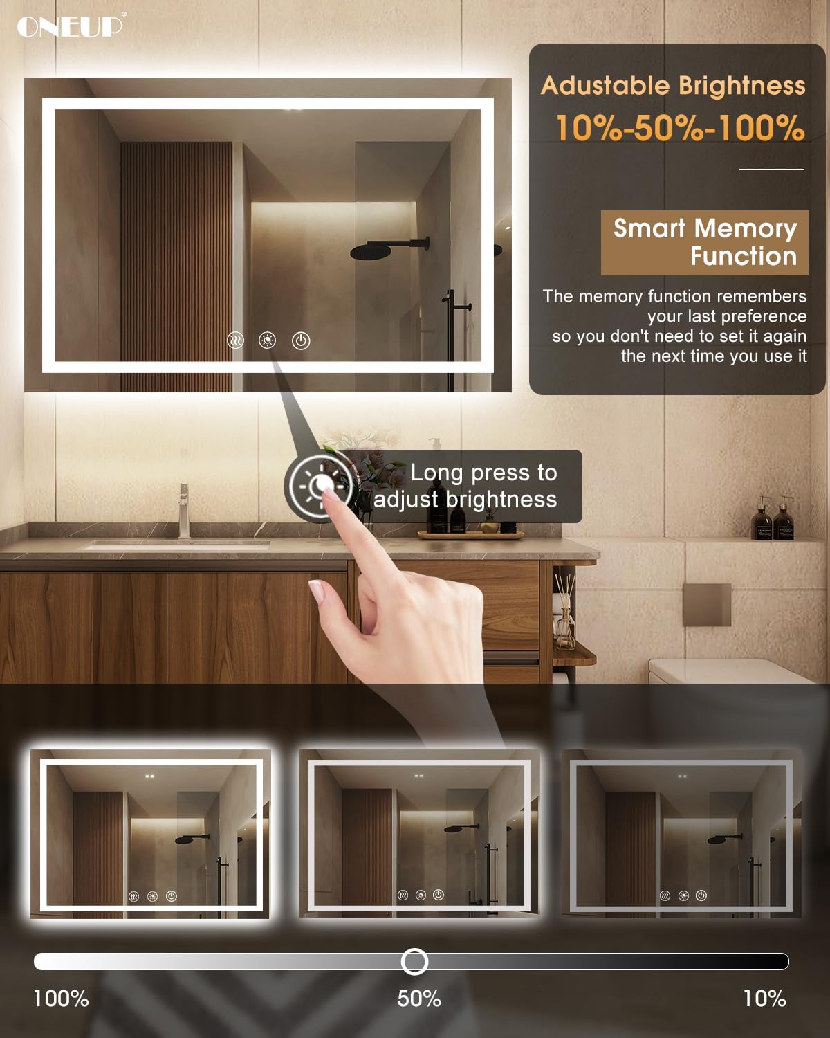 oneup 60x40 Inch LED Bathroom Mirror,RGB Color Changing Bathroom Mirror with Lights,Anti-Fog Wall-Mounted Vanity Mirrors,Smart Dimmable Multicolor Lighted,IP54 Waterproof
