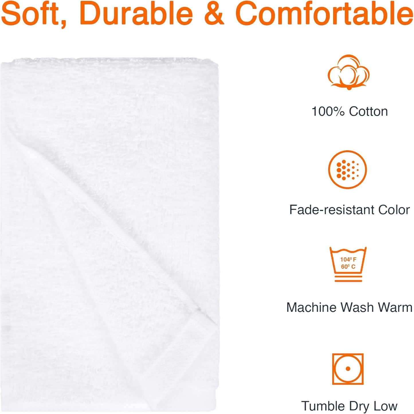 Amazon Basics Soft and Thick Cotton Hand Towels, 16 x 26 in, White, 12-Pack