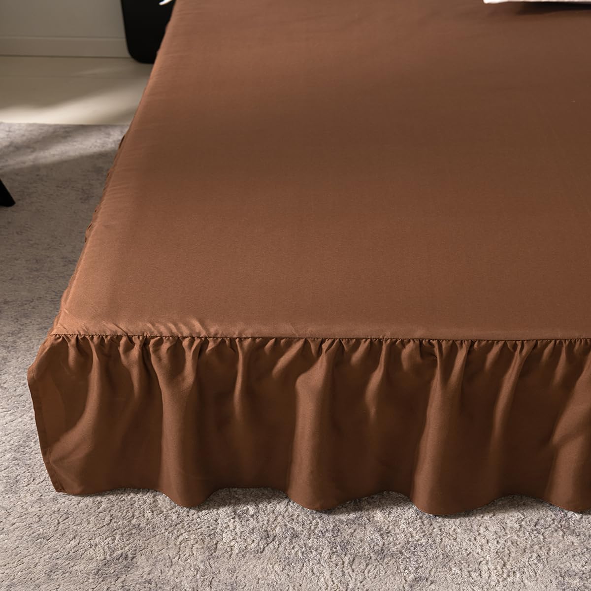 Brown Bed Skirt Full Size Ruffled Bed Skirt with Split Corners, Full Bed Skirt 12 Inch Drop, Full Size Bed Skirt Brown for Ruffled Bed Skirt with Split Corners, Bed Skirt Full Size