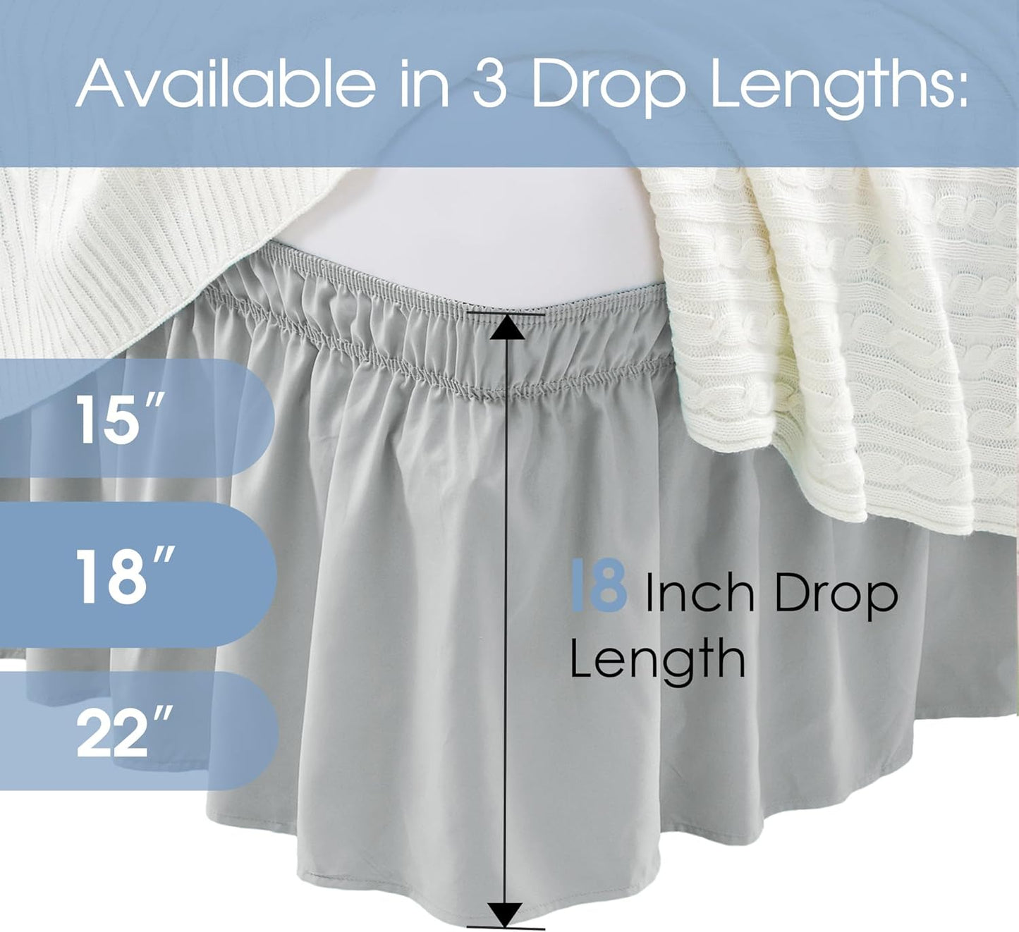 FreshCulture Queen Bed Skirt, Elastic Wrap Around Bed Skirt Queen Size, Bed Skirts for Adjustable Bed, Easy Fit with 18 Inch Drop Length, Hotel Quality Dust Ruffle for Queen Bed (Light Grey)