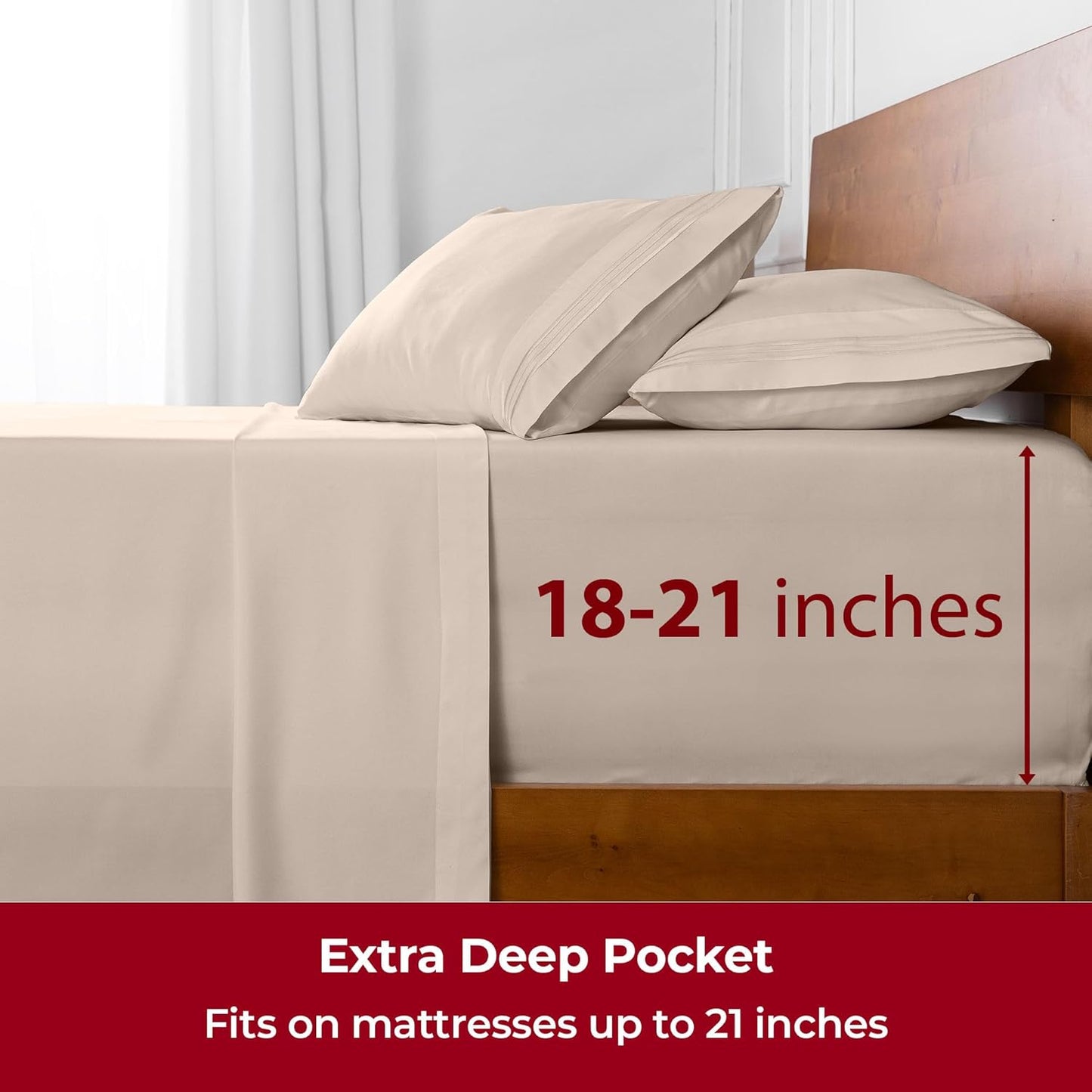 Mellanni Extra Deep Full Sheets - 4 PC Iconic Collection Bedding - Hotel Luxury, Ultra Soft, Cooling Bed Sheets - Wrinkle, Fade, Stain Resistant (Full, Beige)