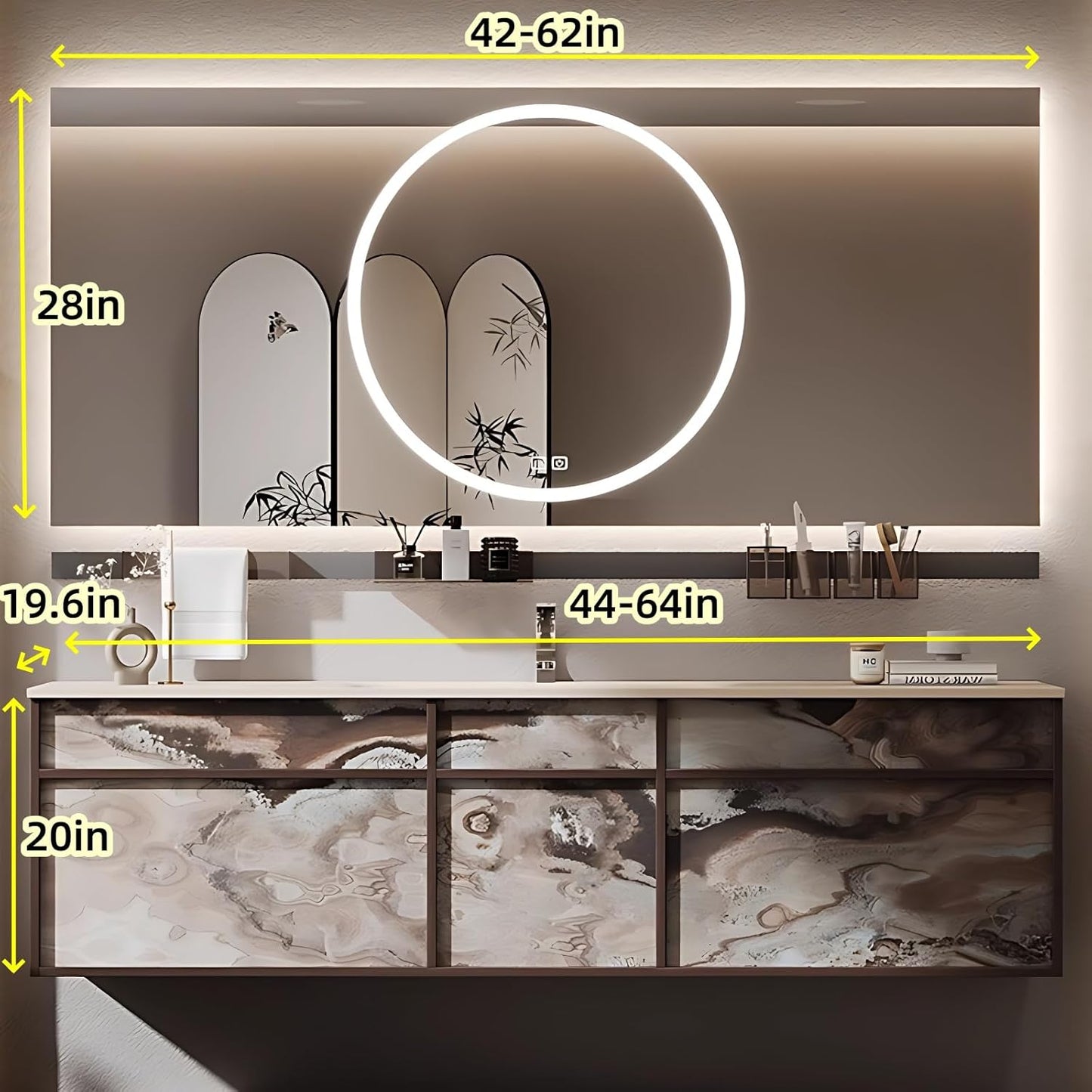 56in Bathroom Vanities Set - Bathroom Vanity with Sink, Tall Storage, Smart Defogging Mirror, Integrated Sink & 2 Large Drawer | Floating Cabinet