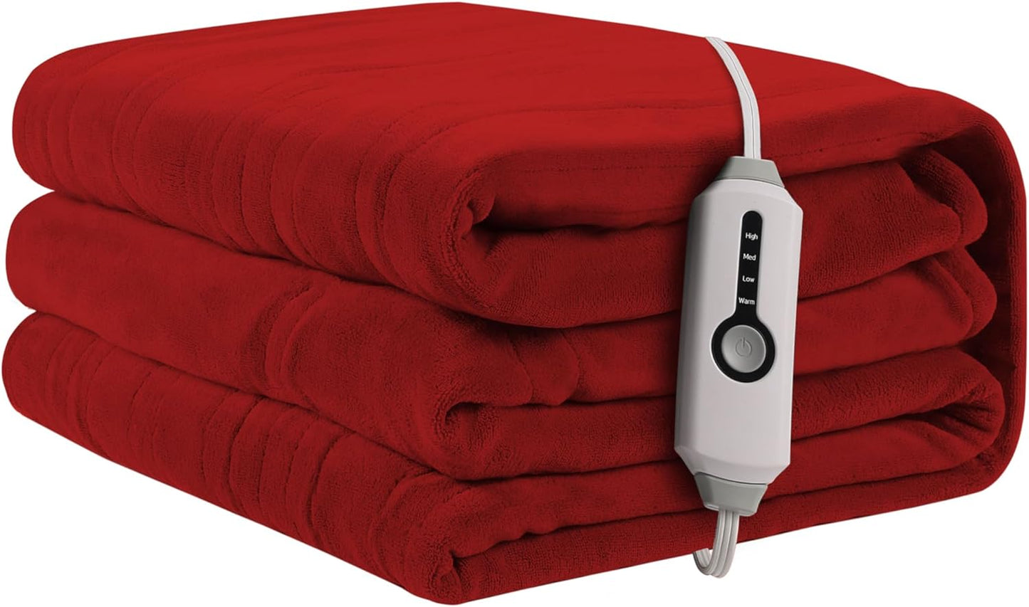 Heated Electric Blanket 72"x84" Full Size, Soft Coral Fleece Fast Heated Blanket with 4 Heating Levels and 10 Hours Auto-Off, Cozy Plush Fabric, Machine Washable - Home, Red