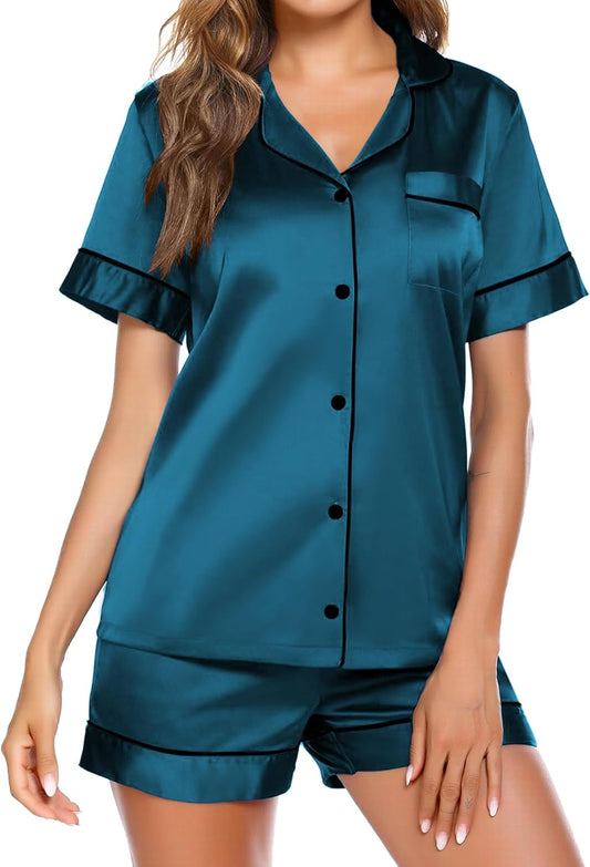 Ekouaer Pajamas for Women Set Silk Satin Pjs Shorts Sleepwear 2 Piece Loungewear S-XXL