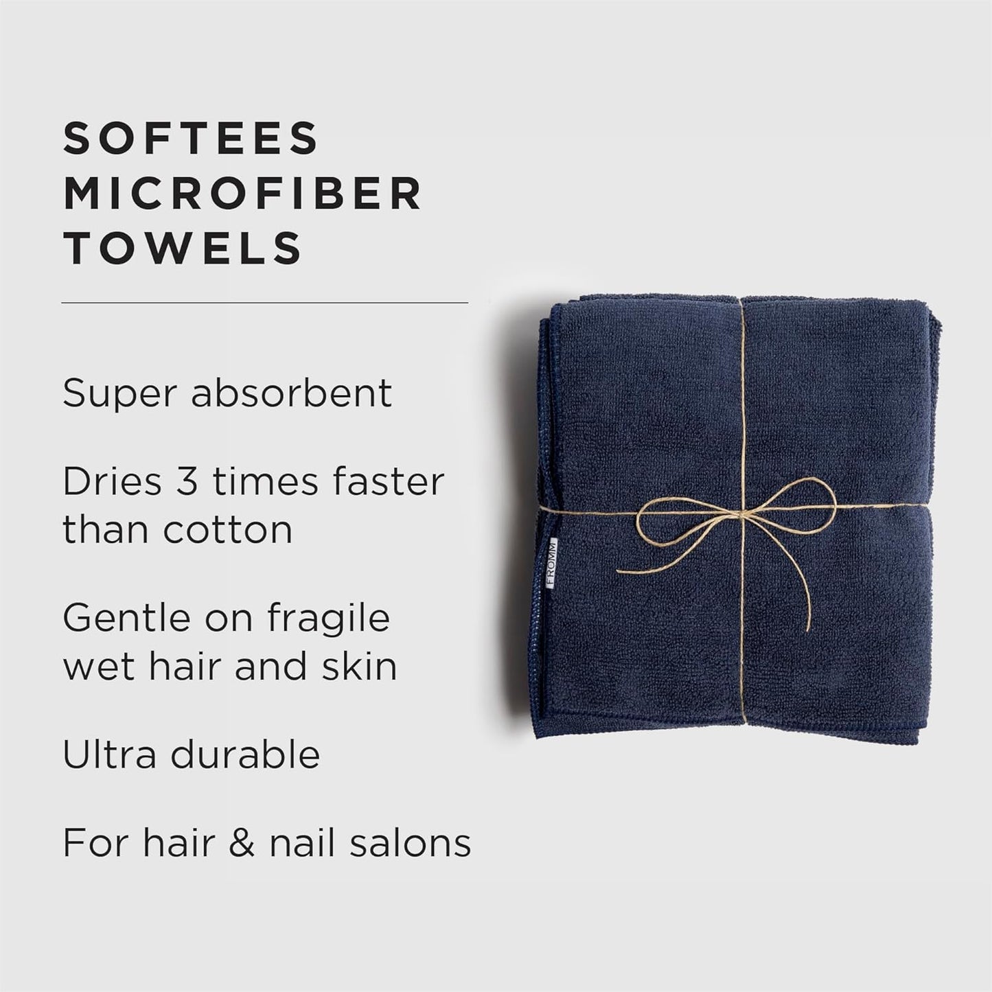 Fromm Softees Microfiber Salon Hair Towels for Hairstylists, Barbers, Spa, Gym in Navy, 16" by 29", 10 count Perfect Hair Care Towel for Drying Curly, Long, Wavy Hair