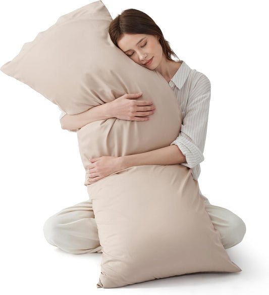 Bedsure Body Pillow Cover - Khaki Long Cooling Pillow Cases, 100% Rayon Derived from Bamboo, Cool Body Pillowcase with Envelope Closure for Women, Men, 1 Pack, 20x54 Inches
