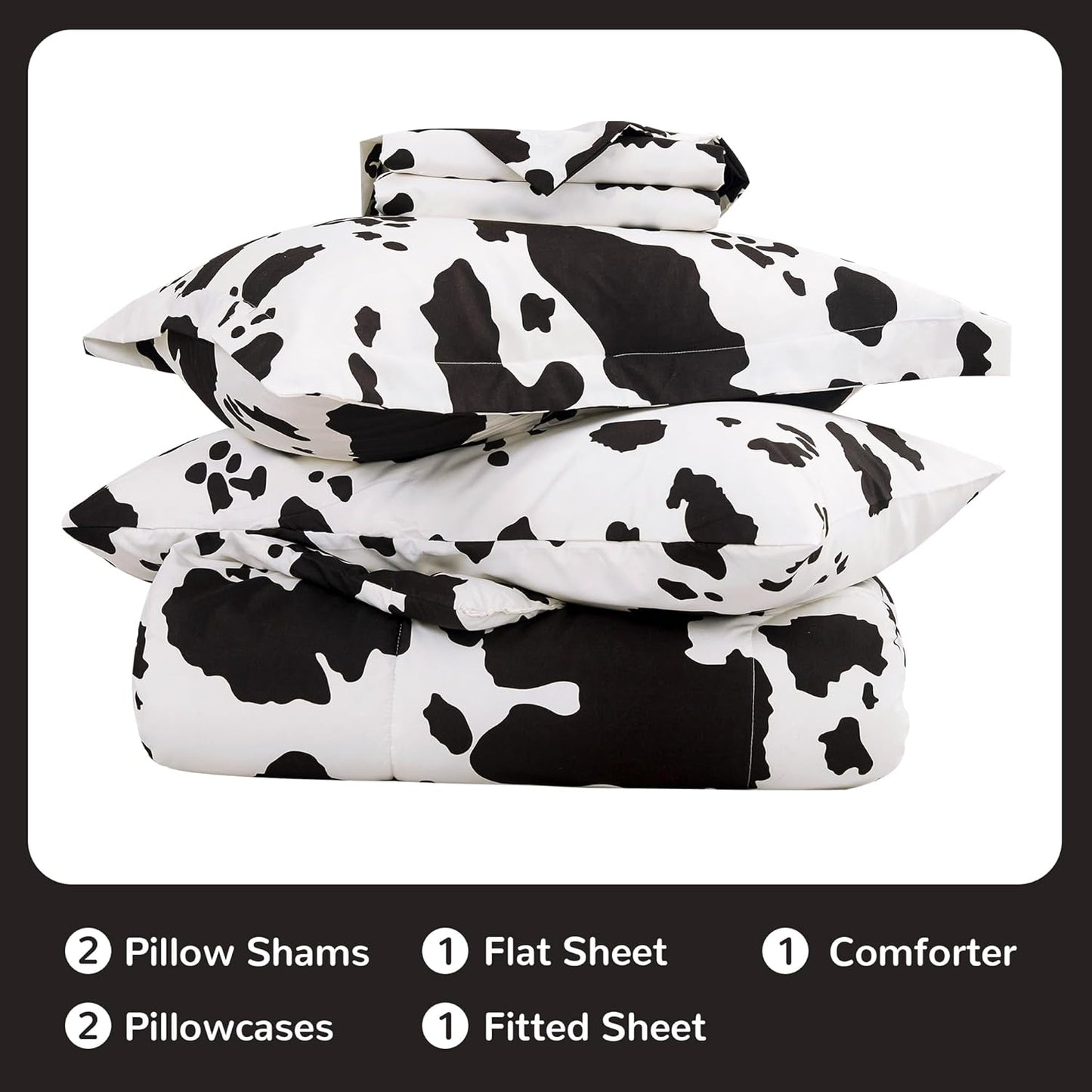Viviland Kids Full Bedding Sets for Girls, Boys Soft Full Comforter Set with Sheets, 7 Pieces Microfiber Bed in a Bag, Cow Animal