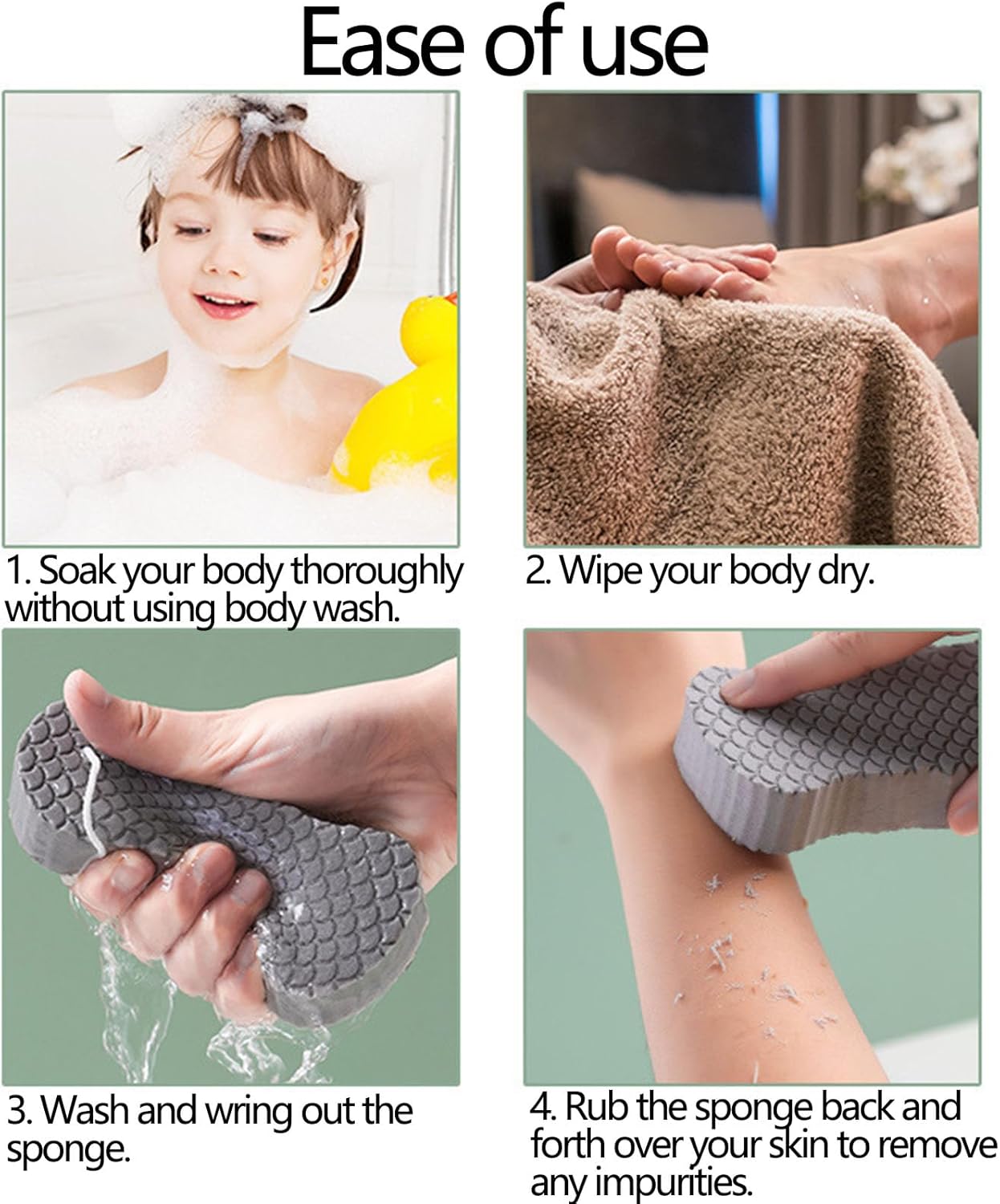 SODOI Shower Sponge 6-Pack 3D Ultra-Soft Exfoliating Bath Sponge Gentle on Skin Suitable for Adults Children and Pregnant Women Reusable (1 White + 1 Gray + 2 Blue + 2 Pink) + 6 Clear Hooks