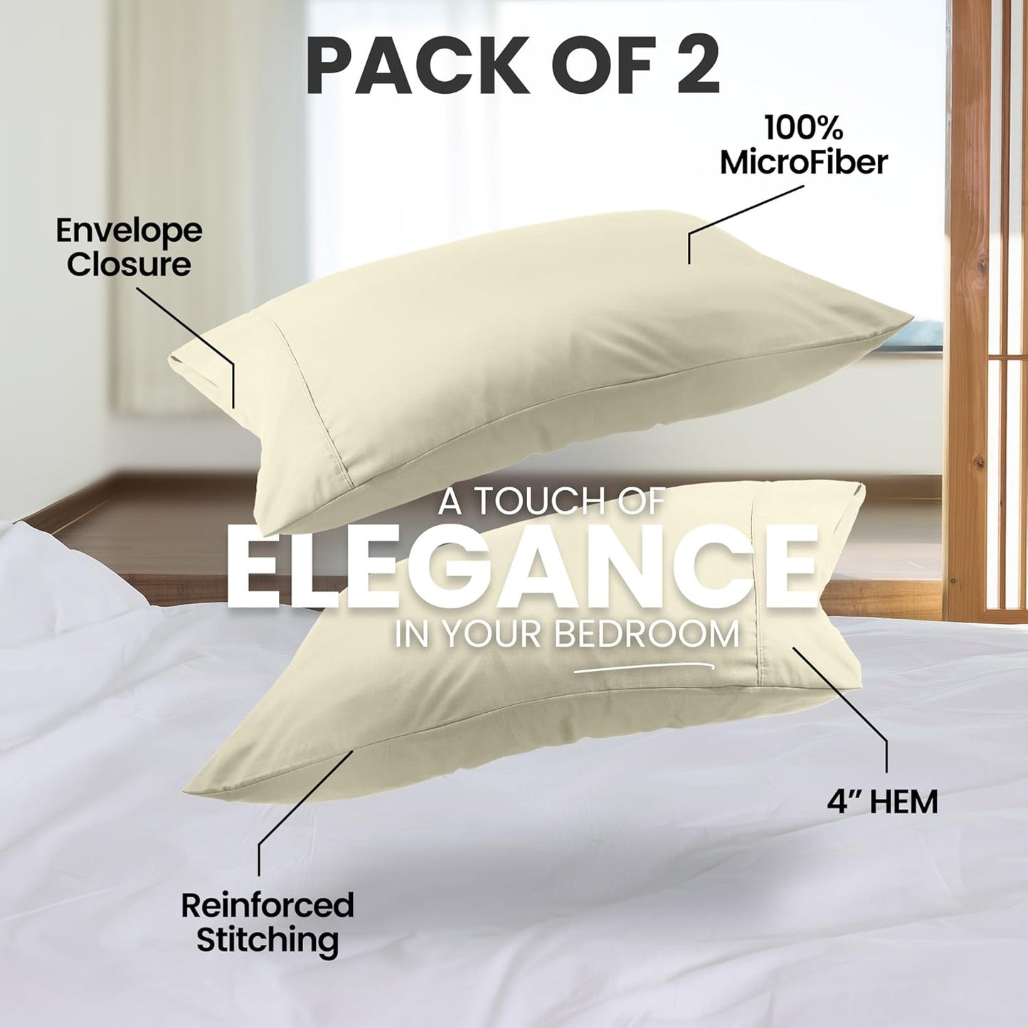 Pillow Covers by Utopia Bedding - Queen Size 2-Pack – Soft Brushed Microfiber – Perfect for Hospitals, Hotels, Guest Rooms – Oeko-TEX Certified, 20x30 Inches (Ivory)
