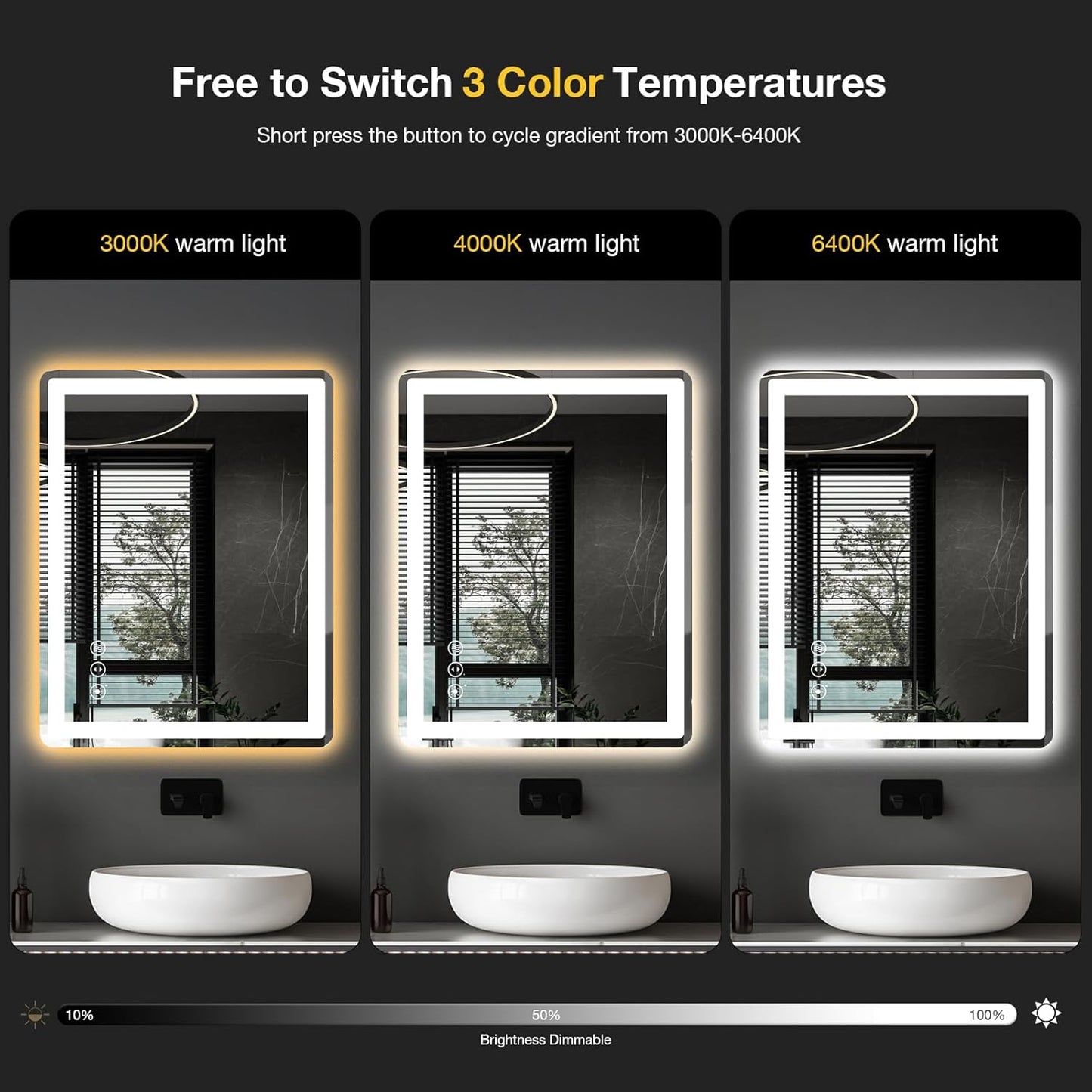 24x36 LED Bathroom Mirror with Lights, Rounded Rectangle Mirror with Double Lights, Backlit + Front Lit, Anti-Fog LED Mirror for Bathroom, Dimmable Lighted Bathroom Mirror(Horizontal/Vertical)