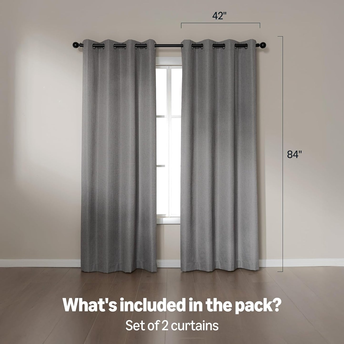 Amazon Basics Faux Linen Blackout Curtains for Bedroom and Living Room, 2-Piece Set with Grommets, 42" W x 84" L, Grey