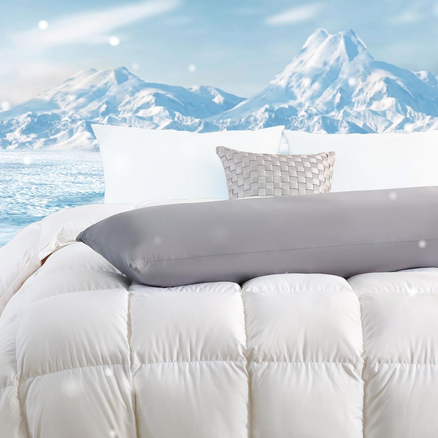 DOWNCOOL Large Body Pillow Insert with Cooling Cover - Soft Long Bed Pillow for Summer - Breathable Full Body Pillow for Adults - 20x54 inch (Grey, with Cover)